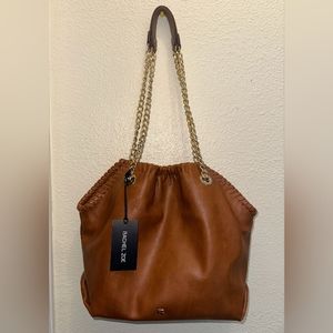 New! Rachel Zoe Leather Brown HandBag Gold Chain